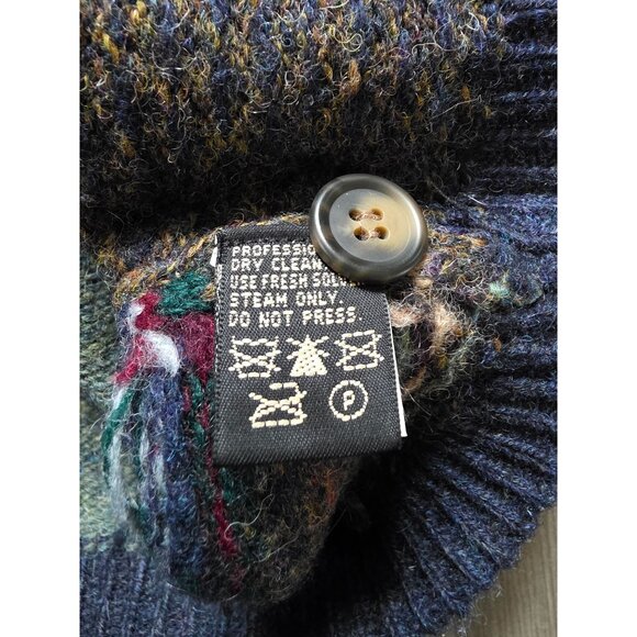 Vtg Eddie Bauer Deer Bay Blue Wool Multi-Color Patchwork Cardigan Sweater M - Picture 6 of 8